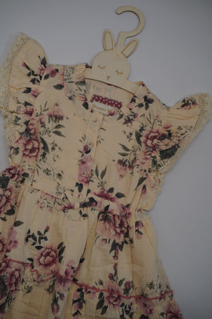 Floral Print Tiered Girls Lace Trim Dress (3-11 years)