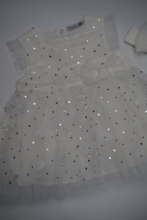 Formal White Embroidered Dress with Band and Shoes (6-Month to 3 Year) B004