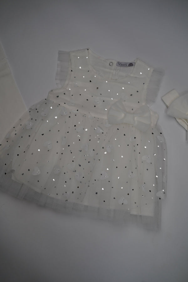 Formal White Embroidered Dress with Band and Shoes (6-Month to 3 Year) B004