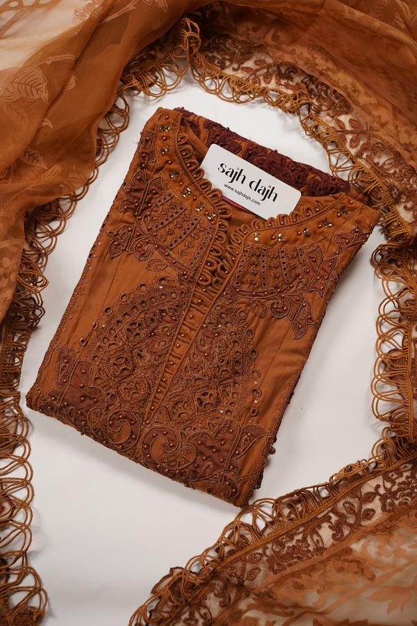 Maria B Inspired-Luxury Embroidered  cotton Lawn Outfit with Net Dupatta - Ready to Wear   PD077