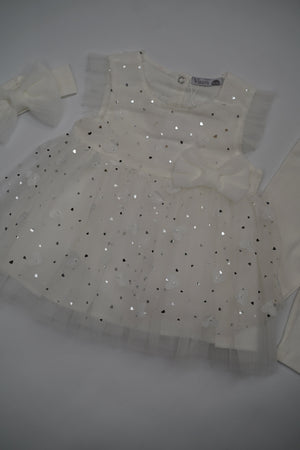 Formal White Embroidered Dress with Band and Shoes (6-Month to 3 Year) B004