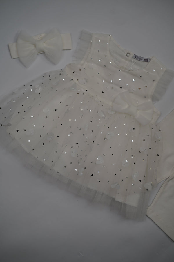 Formal White Embroidered Dress with Band and Shoes (6-Month to 3 Year) B004
