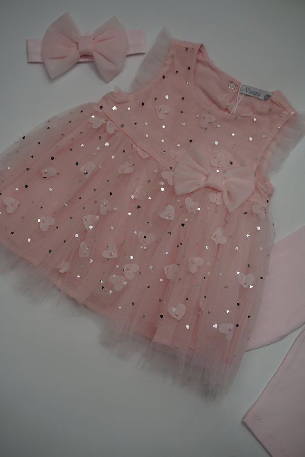 Formal Pink Embroidered Dress with Band (6-Month to 3 Year) B003