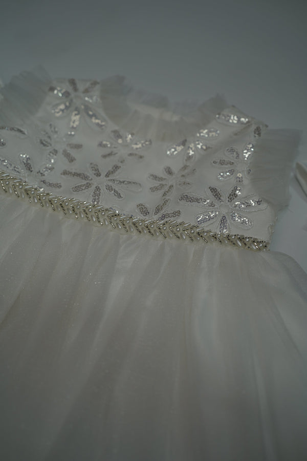 Formal White Embroidered Dress with Band and Shoes (New Born to 9 Month) B007