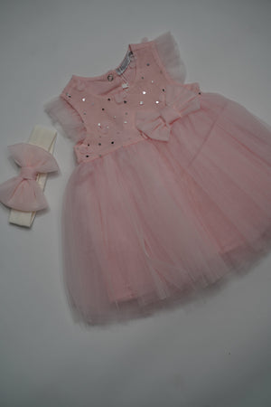 Formal Pink Embroidered Dress with Band (6-Month to 3 Year) B005