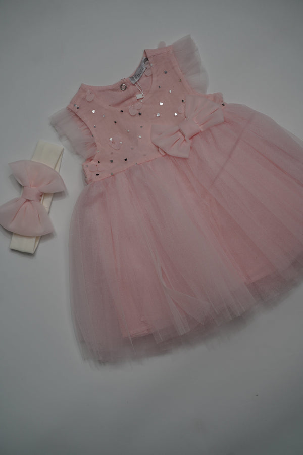 Formal Pink Embroidered Dress with Band (6-Month to 3 Year) B005