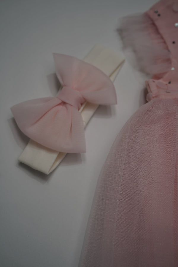 Formal Pink Embroidered Dress with Band (6-Month to 3 Year) B005