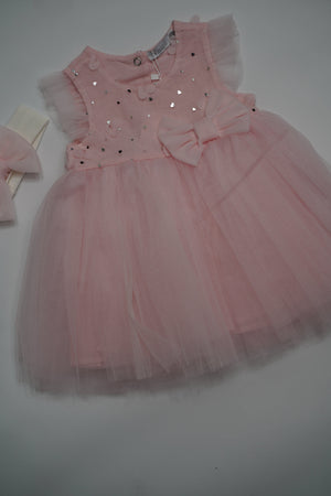 Formal Pink Embroidered Dress with Band (6-Month to 3 Year) B005