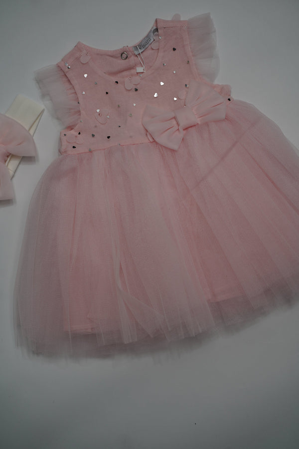 Formal Pink Embroidered Dress with Band (6-Month to 3 Year) B005