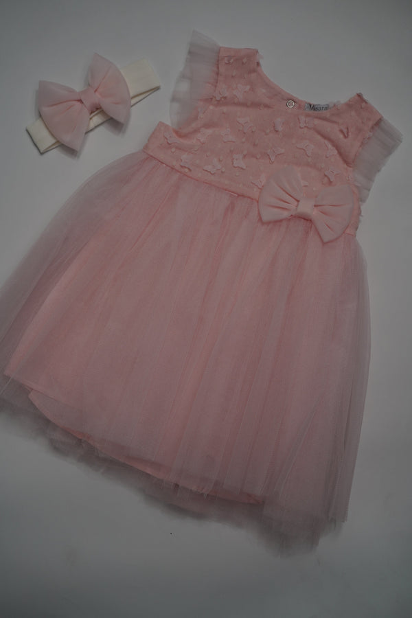 Formal Pink Embroidered Dress with Band (6 Month to 3 Year) B009