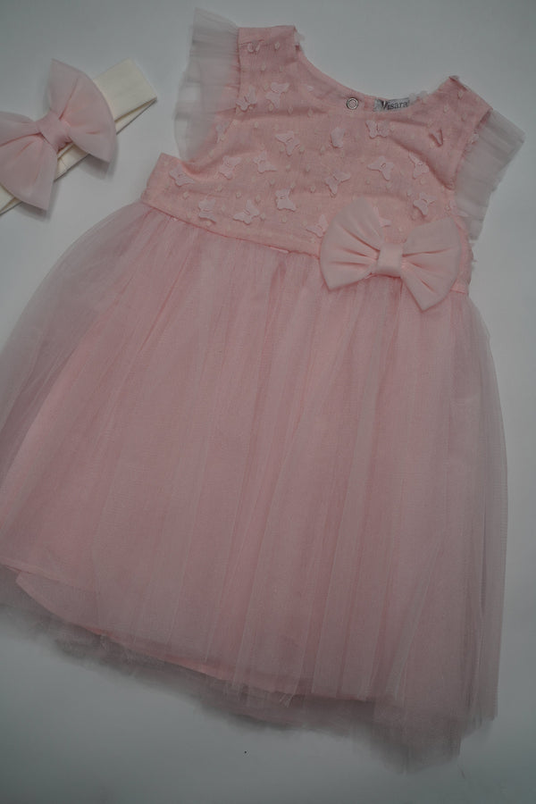 Formal Pink Embroidered Dress with Band (6 Month to 3 Year) B009
