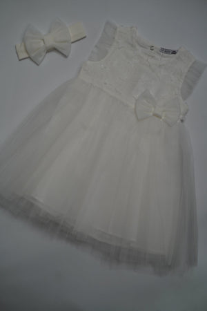 Formal White Embroidered Dress with Band (6 Month to 3 Year) B008