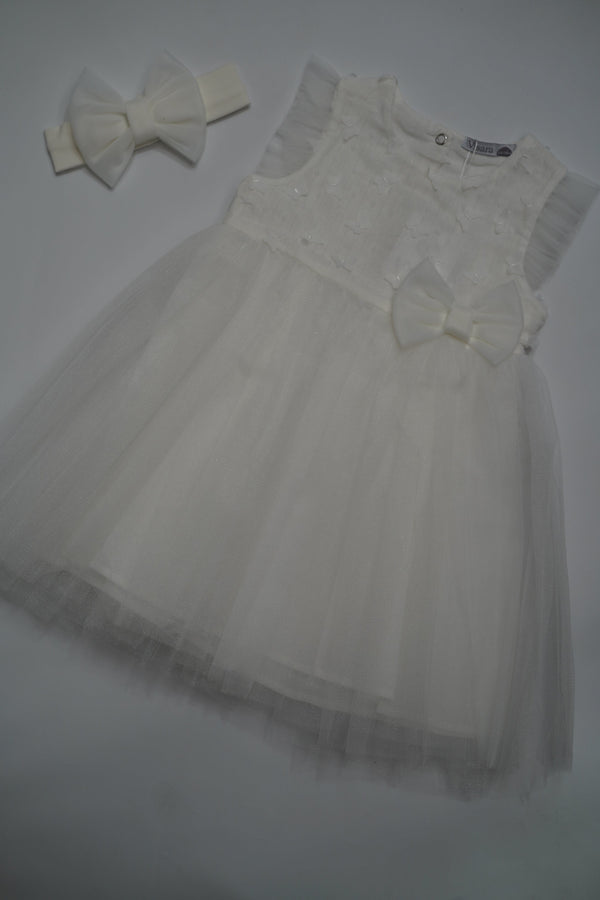 Formal White Embroidered Dress with Band (6 Month to 3 Year) B008
