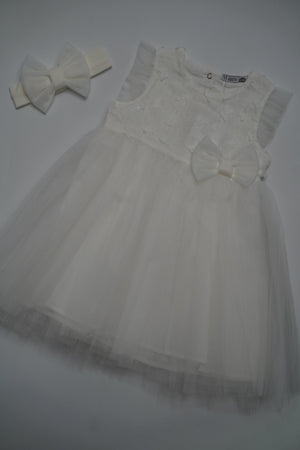 Formal White Embroidered Dress with Band (6 Month to 3 Year) B008