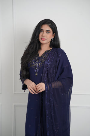 Husan e Jahan - Luxury Chiffon Outfit with Chiffon Dupatta And Plazzo - Ready to Wear - SB01