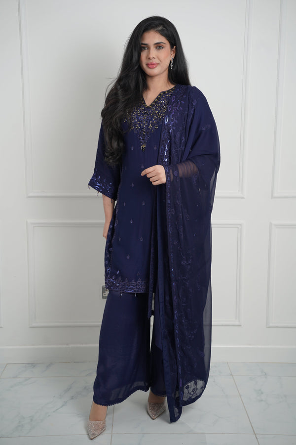 Husan e Jahan - Luxury Chiffon Outfit with Chiffon Dupatta And Plazzo - Ready to Wear - SB01