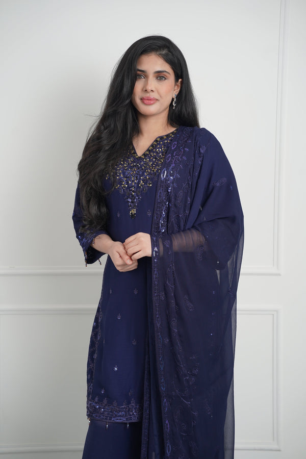 Husan e Jahan - Luxury Chiffon Outfit with Chiffon Dupatta And Plazzo - Ready to Wear - SB01