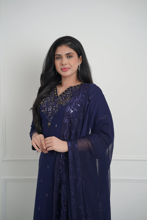 Husan e Jahan - Luxury Chiffon Outfit with Chiffon Dupatta And Plazzo - Ready to Wear - SB01