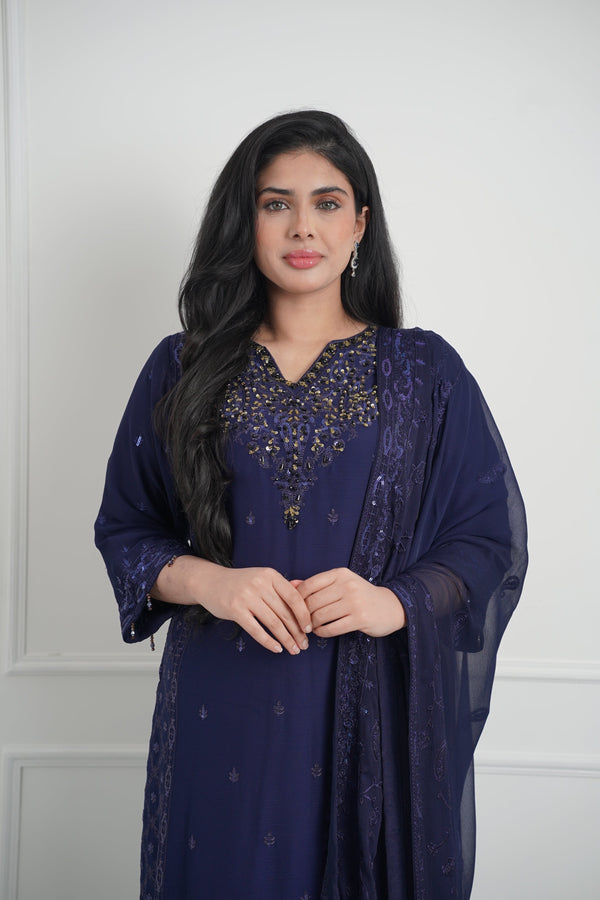 Husan e Jahan - Luxury Chiffon Outfit with Chiffon Dupatta And Plazzo - Ready to Wear - SB01