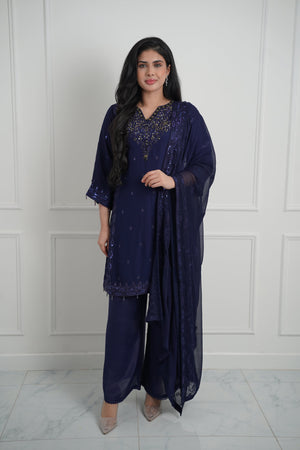 Husan e Jahan - Luxury Chiffon Outfit with Chiffon Dupatta And Plazzo - Ready to Wear - SB01