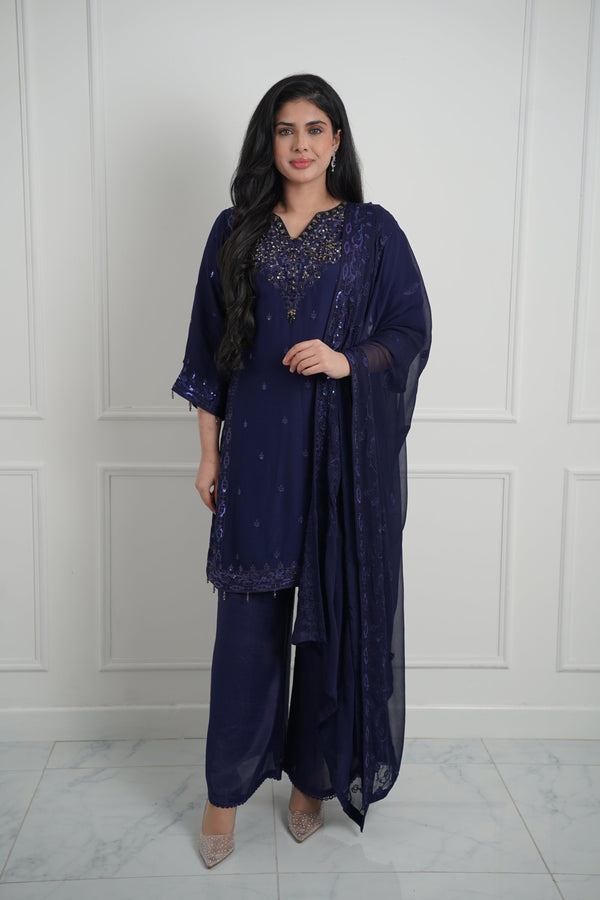 Husan e Jahan - Luxury Chiffon Outfit with Chiffon Dupatta And Plazzo - Ready to Wear - SB01