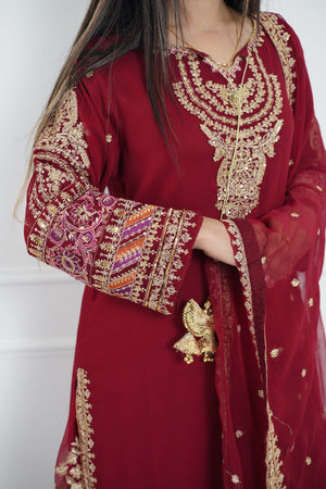 Chiffon Outfit with Chiffon Dupatta and Plazzo  - Ready to Wear - SD254