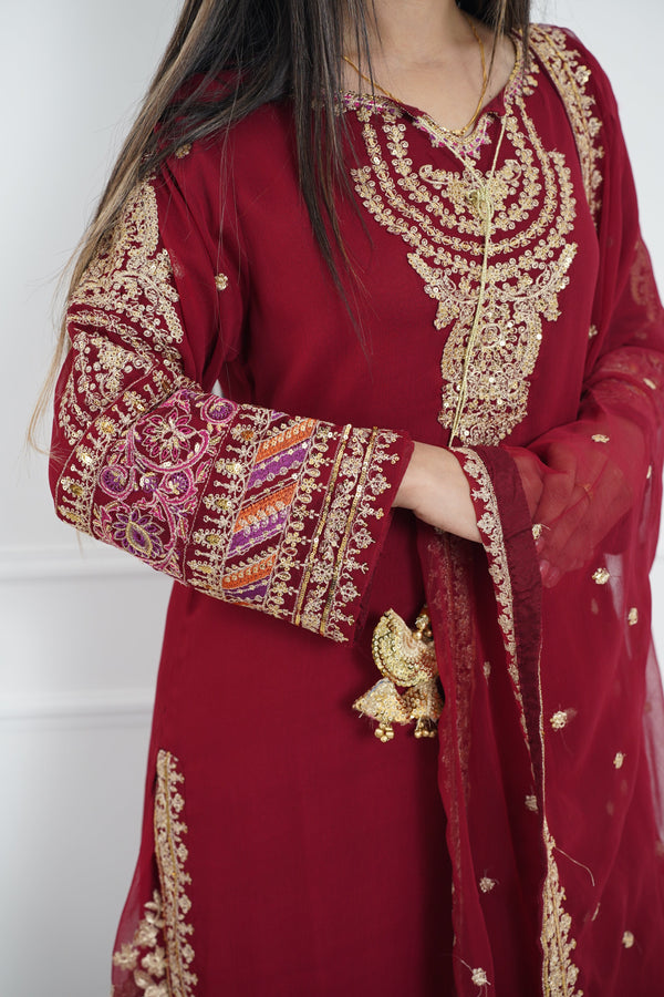 Eid outfit - Chiffon Outfit with Chiffon Dupatta and Plazzo - Ready to Wear MC254