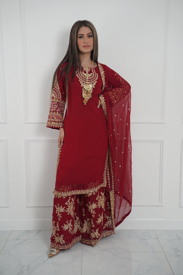 Eid outfit - Chiffon Outfit with Chiffon Dupatta and Plazzo - Ready to Wear MC254