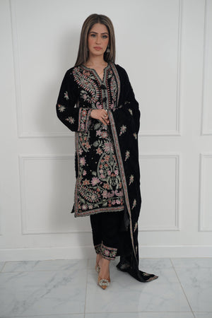 Rozi - Luxury Velvet Outfit with Embroidered Velvet Shawl - SB-Velvet-01