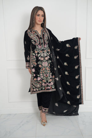 Rozi - Luxury Velvet Outfit with Embroidered Velvet Shawl - SB-Velvet-01