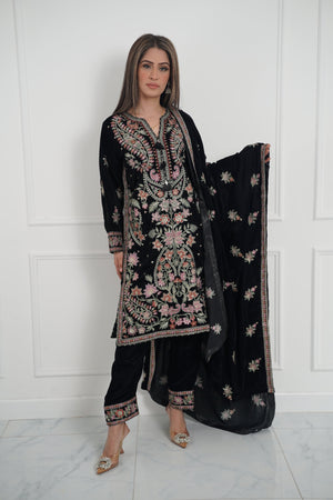 Rozi - Luxury Velvet Outfit with Embroidered Velvet Shawl - SB-Velvet-01