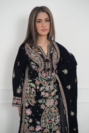 Rozi - Luxury Velvet Outfit with Embroidered Velvet Shawl - SB-Velvet-01