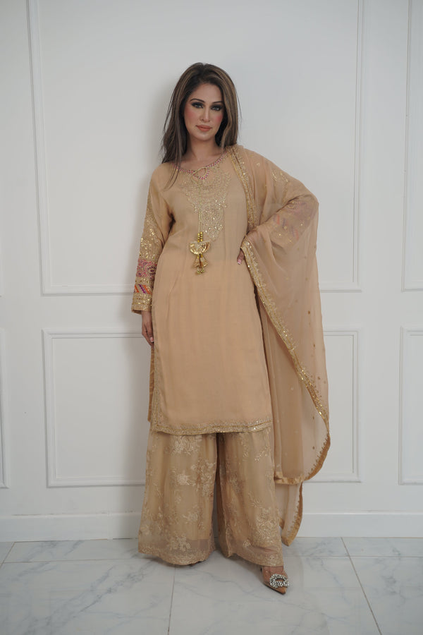 Eid outfit - Chiffon Outfit with Chiffon Dupatta and Plazzo - Ready to Wear MC299