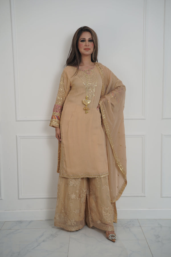Eid outfit - Chiffon Outfit with Chiffon Dupatta and Plazzo - Ready to Wear MC299