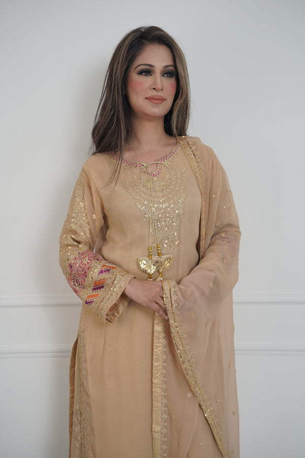 Eid outfit - Chiffon Outfit with Chiffon Dupatta and Plazzo - Ready to Wear MC299