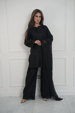 Rozi  - Exclusive Cotton  Outfit with Dupatta - Ready to Wear - MC336 Black- Eid Volume 5