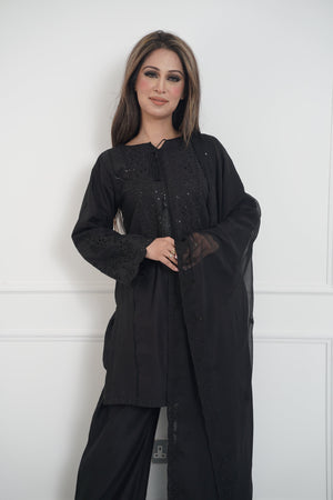 Rozi  - Exclusive Cotton  Outfit with Dupatta - Ready to Wear - MC336 Black- Eid Volume 5