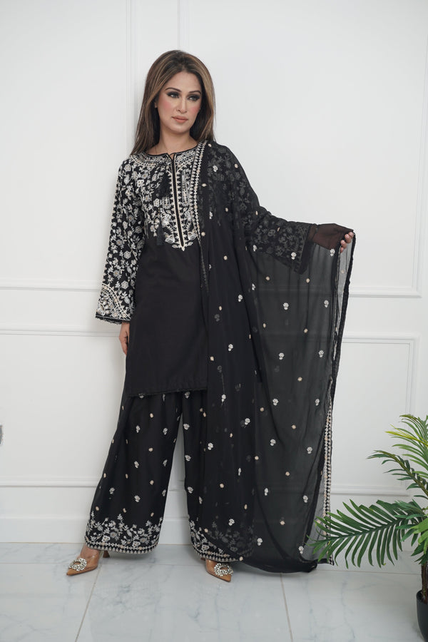 Rozi  - Exclusive Cotton Outfit with Dupatta - Ready to Wear - MC342 Black - Eid Volume 5