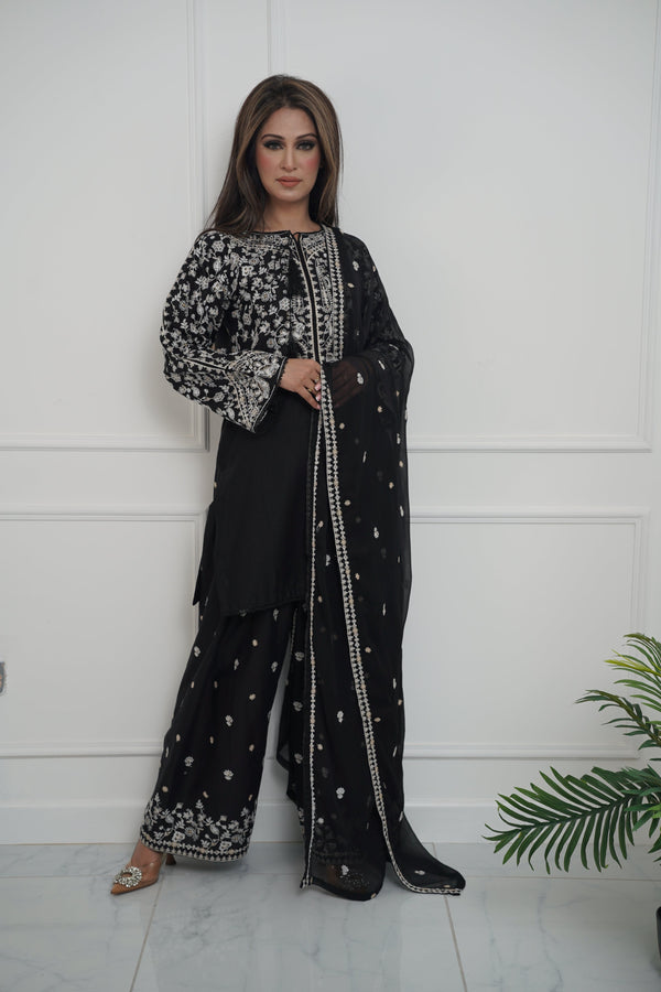 Rozi  - Exclusive Cotton Outfit with Dupatta - Ready to Wear - MC342 Black - Eid Volume 5