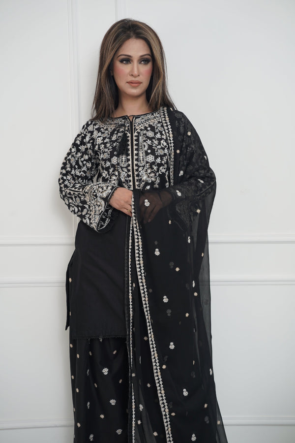 Rozi  - Exclusive Cotton Outfit with Dupatta - Ready to Wear - MC342 Black - Eid Volume 5