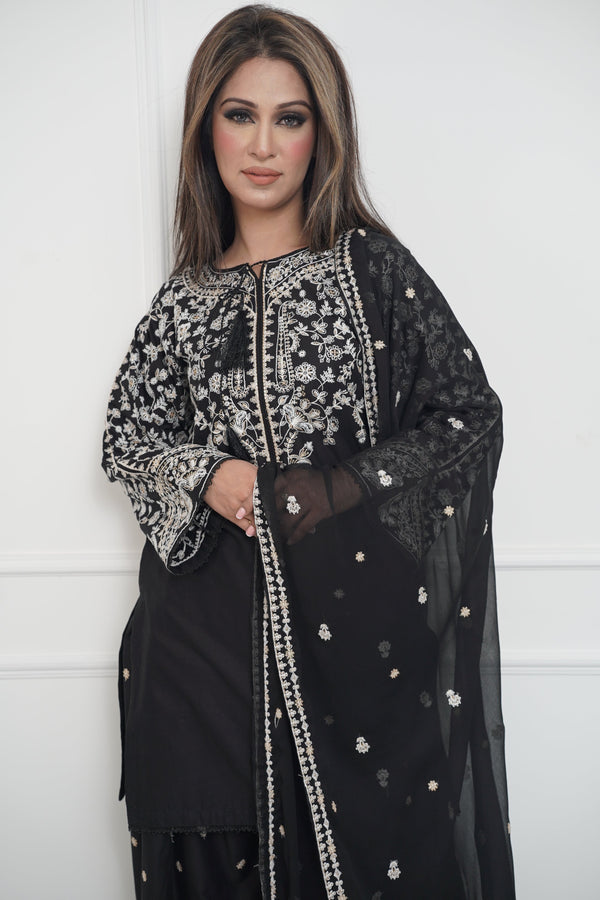Rozi  - Exclusive Cotton Outfit with Dupatta - Ready to Wear - MC342 Black - Eid Volume 5