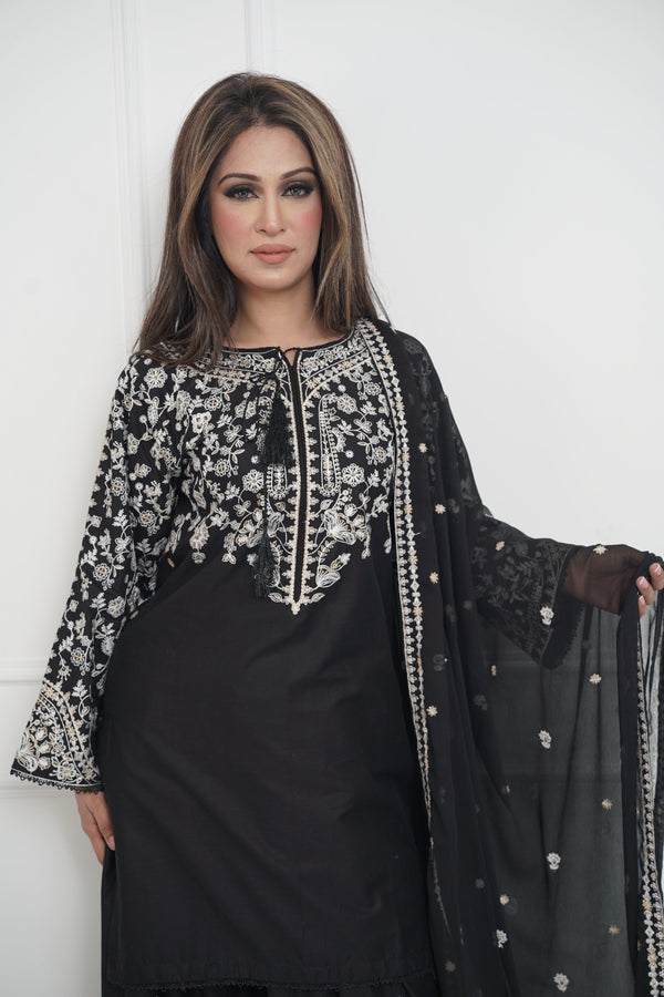 Rozi  - Exclusive Cotton Outfit with Dupatta - Ready to Wear - MC342 Black - Eid Volume 5
