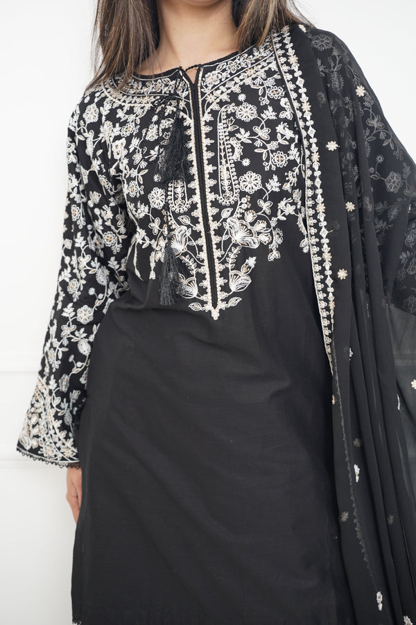 Rozi  - Exclusive Cotton Outfit with Dupatta - Ready to Wear - MC342 Black - Eid Volume 5