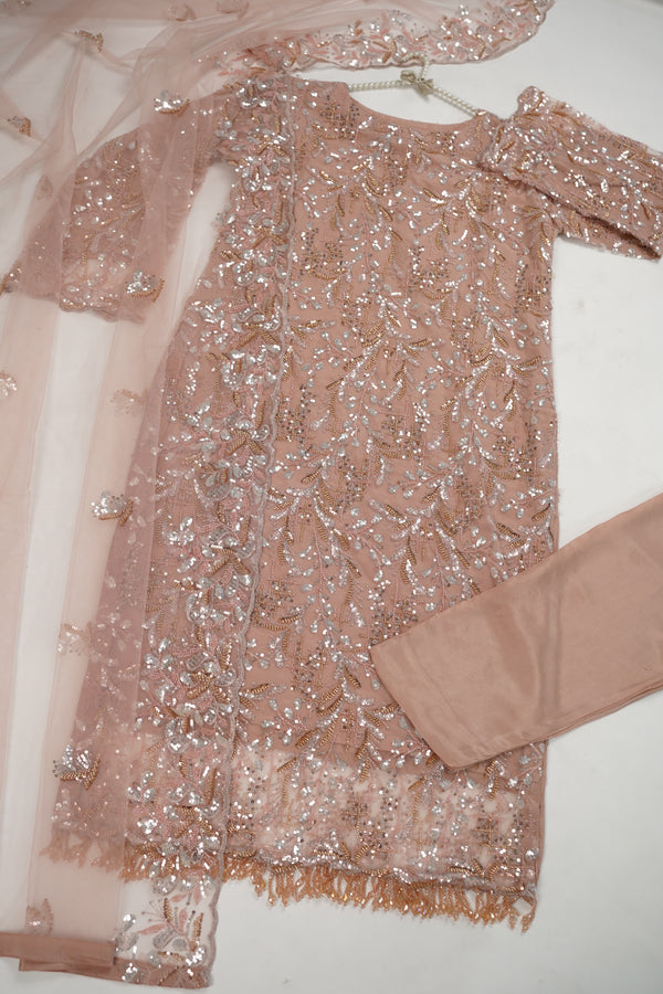 Luxury Formals - Kat Dana Heavily Embroidered Net (Long Shirts) - Ready to Wear - V1 - D8