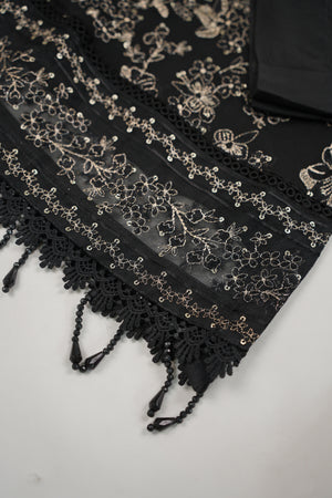 Husan e Jahan - Luxury Chiffon Outfit with Chiffon Dupatta - Ready to Wear - HEJBlackV3D5
