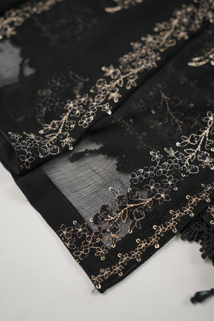 Husan e Jahan - Luxury Chiffon Outfit with Chiffon Dupatta - Ready to Wear - HEJBlackV3D5