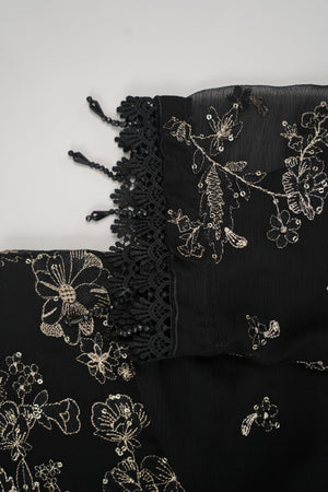 Husan e Jahan - Luxury Chiffon Outfit with Chiffon Dupatta - Ready to Wear - HEJBlackV3D5