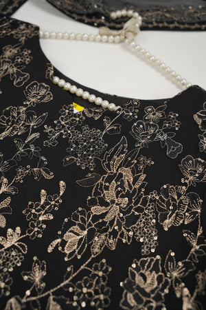 Husan e Jahan - Luxury Chiffon Outfit with Chiffon Dupatta - Ready to Wear - HEJBlackV3D5