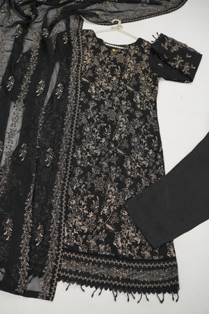 Husan e Jahan - Luxury Chiffon Outfit with Chiffon Dupatta - Ready to Wear - HEJBlackV3D5