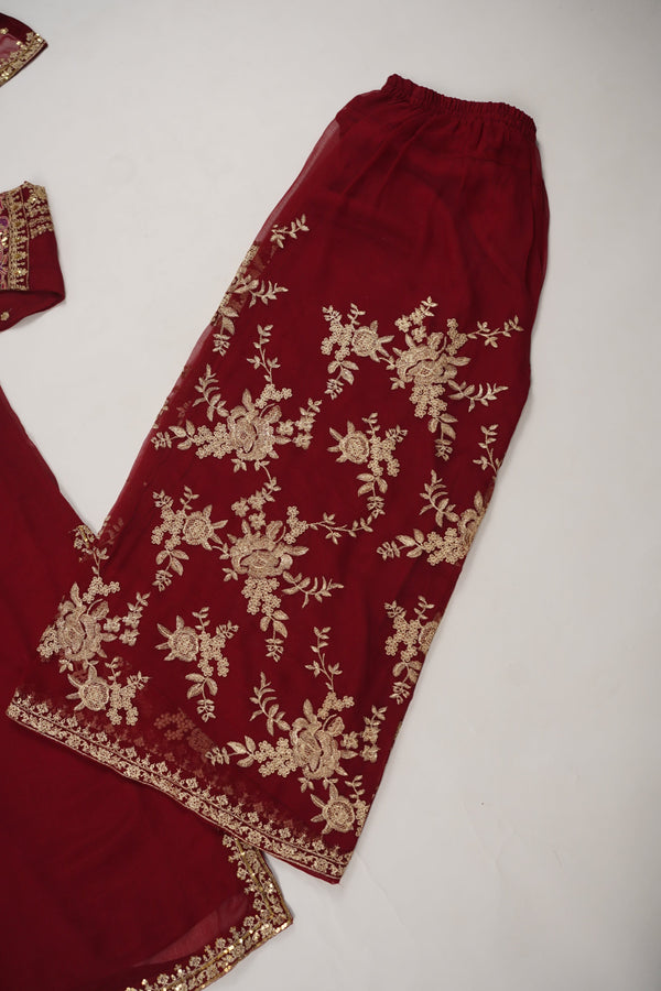 Eid outfit - Chiffon Outfit with Chiffon Dupatta and Plazzo - Ready to Wear MC254